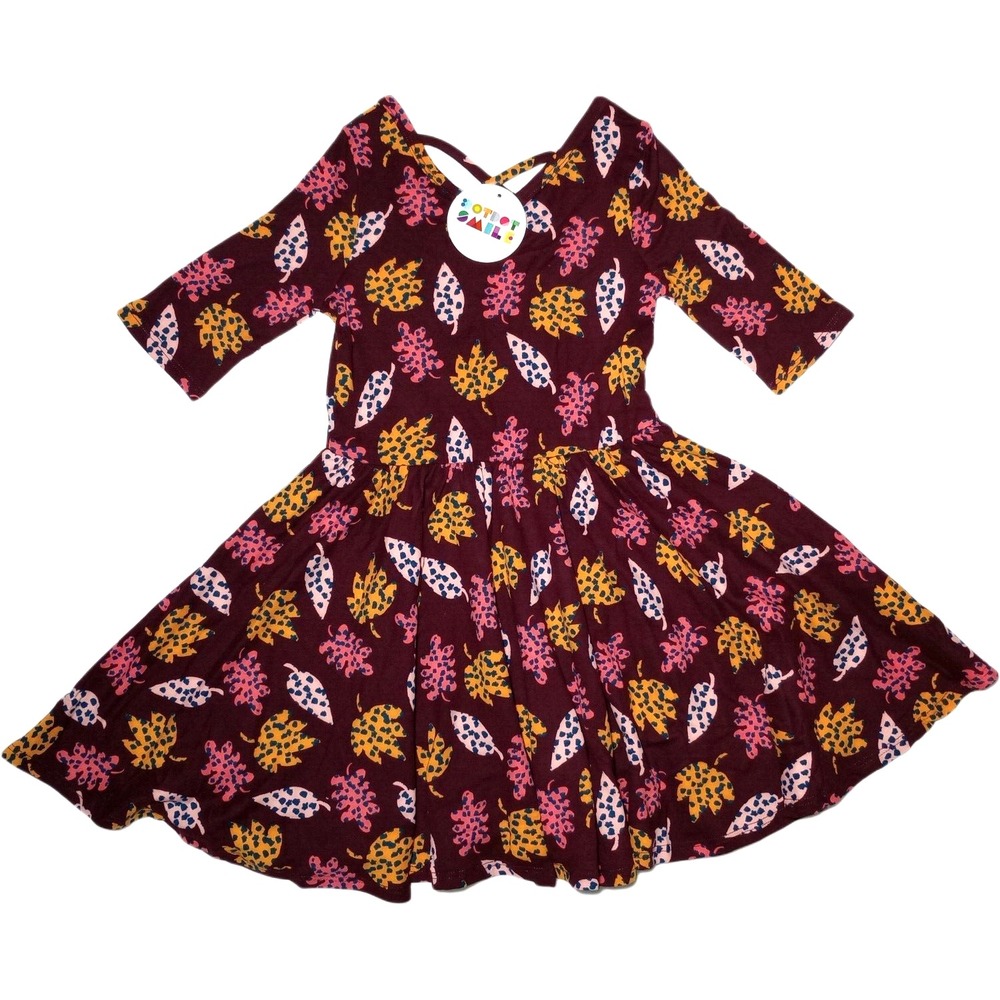 Dot Smile Girls Sz 3 4 Purple Autumn Ballerina Dress Leaf‎ Leaves 3/4 Sleeve NWT